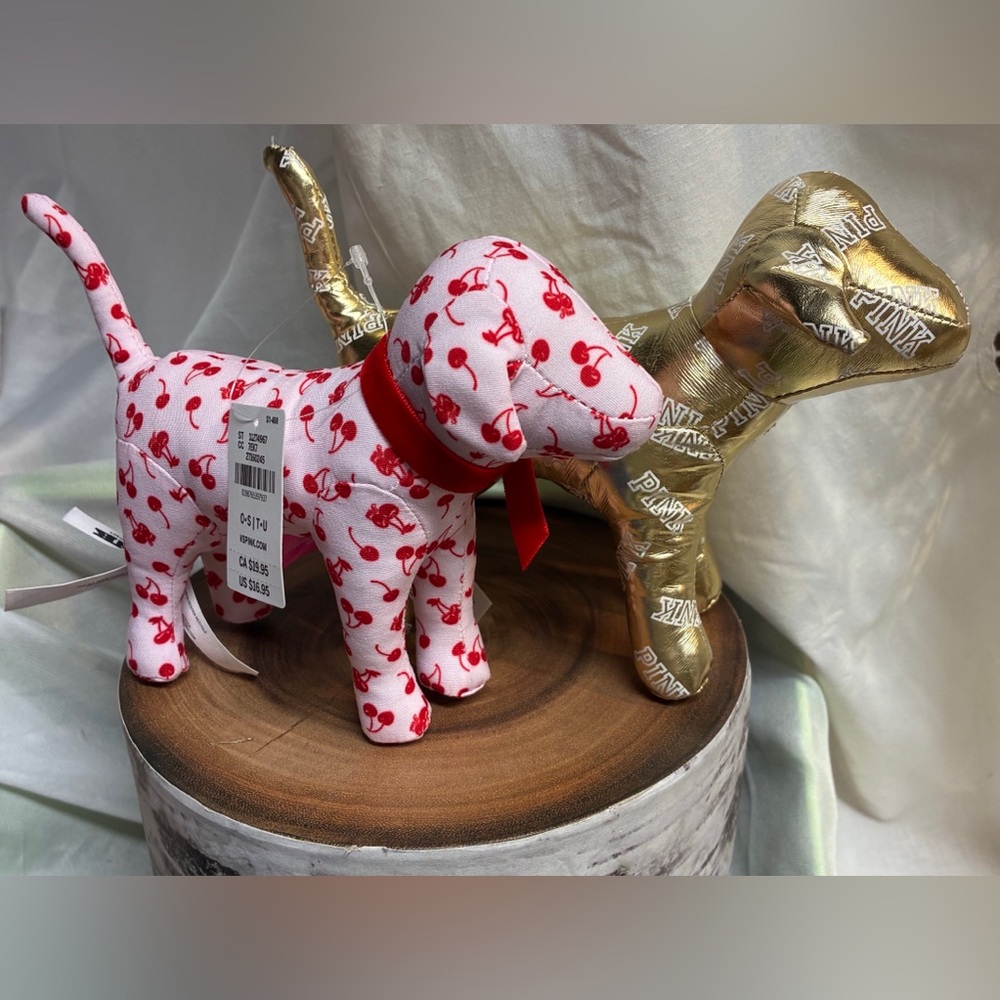 PINK Victoria's Secret Red Cherries Dog and Gold PINK Dog Decor